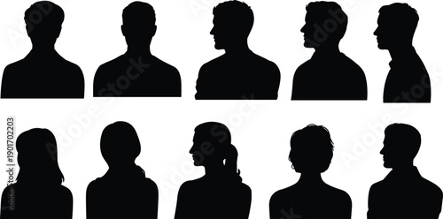 Set of Diverse People Silhouettes Representing Profile Avatars Identity Privacy Professional Recruitment Human Resources Inclusion Social Media Users and Team Community