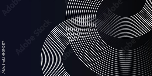 Blue abstract background with glowing circles. Swirl circular lines pattern. Geometric spiral. Twirl element. Modern graphic design