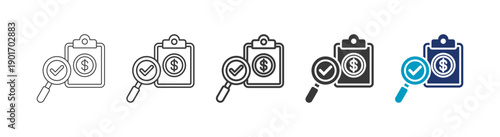 financial audit icon set consisting of multiple styles vector illustration