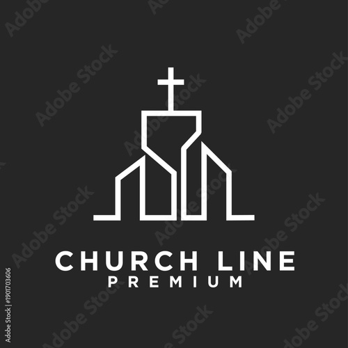 Φωτογραφία Modern minimalist church line art logo with cross on steeple
