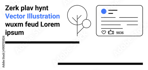 Social media, technology, user interface, content sharing, online profiles, digital communication. A profile card with metrics, text elements and tree icon in a clean layout. Social media