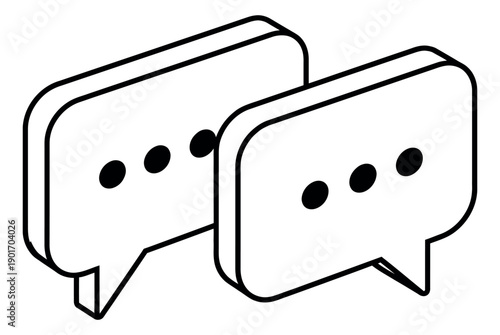 Isometric line art speech bubble set featuring ellipsis marks for digital communication