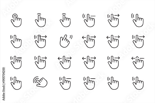 Touch Gesture Line Icons Set for Mobile UI and App Navigation