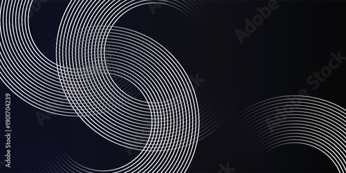 Blue abstract background with glowing circles. Swirl circular lines pattern. Geometric spiral. Twirl element. Modern graphic design