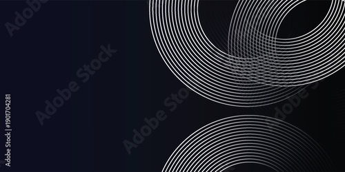 Blue abstract background with glowing circles. Swirl circular lines pattern. Geometric spiral. Twirl element. Modern graphic design