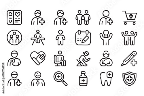 Doctor and Patient Outline Icons Set for Healthcare Applications