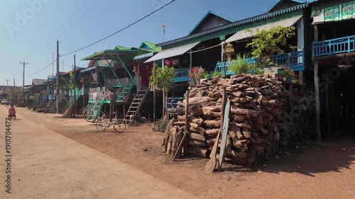 The main street of the floating village of Kampong Phluk in Cambodia. Dry