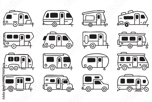 Camping RV and Travel Trailer Icons for UI and Infographics