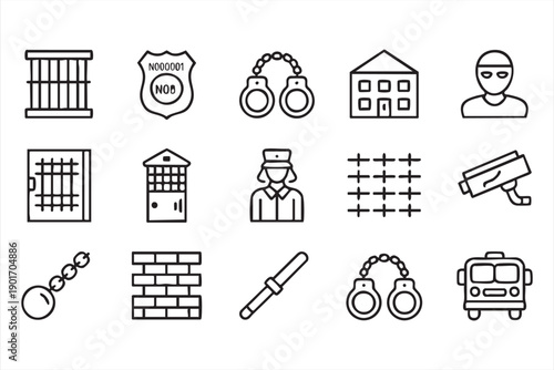 Justice System Prison Icons for Web and App Interfaces