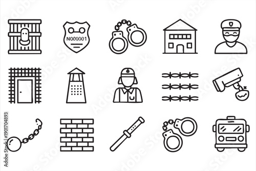 Law Enforcement and Prison Icons for UI and Infographics