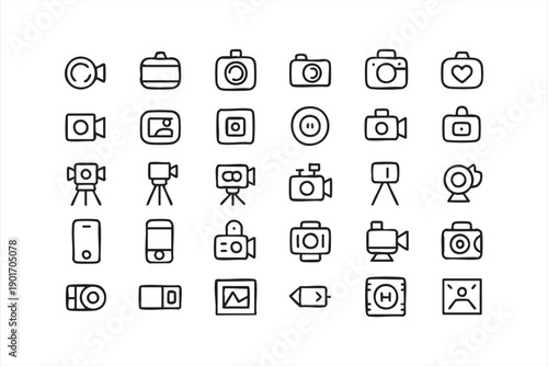 Media Camera Line Icons Collection for Web and App Interfaces