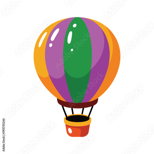 Bright hot air balloon vector illustration, colorful travel adventure symbol for festival poster, summer event flyers, children room wall art