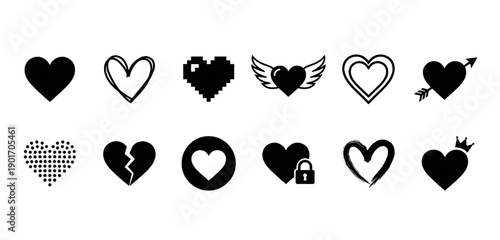 Symbolic Heart Collection: An assortment of heart symbol designs, ranging from classic to contemporary styles, conveys love, affection, and emotional connections.