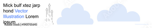 Growth, progress, innovation, business success, data trends, transition. Minimalist ion of blue clouds and ascending arrows. Growth and progress portrayed through emerging upward motion
