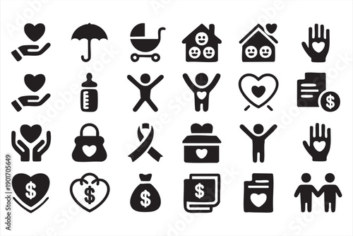 Community Support and Charity Icons in Solid Style