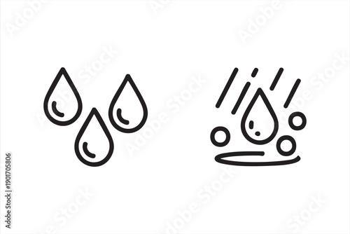 Rain and Water Drop Line Icons for Weather and Climate Design