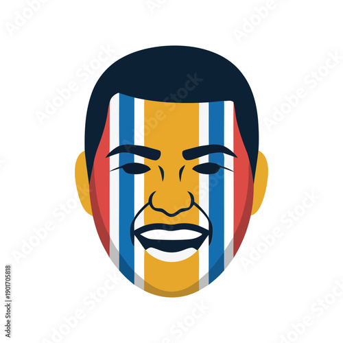 Matchday supporter face paint emoji, fan fest banner, stadium tailgate party, chant practice session, selfie wall photo zone backdrop