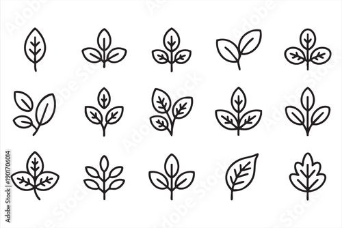 Plant and Foliage Outline Icons Set for Environmental UI
