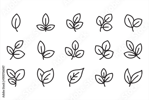 Eco Leaf Line Icons for Organic Branding and Web Design