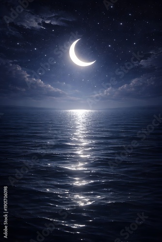 Crescent Moon Reflection Water Background
