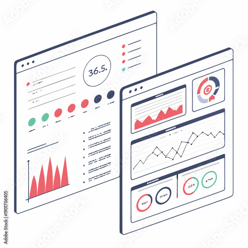 Dashboard displays various data visualizations and key performance indicators