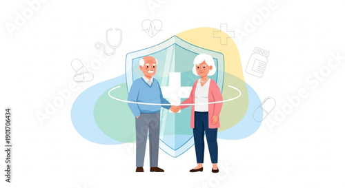 Health Insurance Europe Concept for Elderly People Social Protection and Medical Coverage Flat Vector Illustration