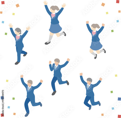 High School Students in Uniform Vector. Isometric Characters for Entrance Ceremony and New School Year