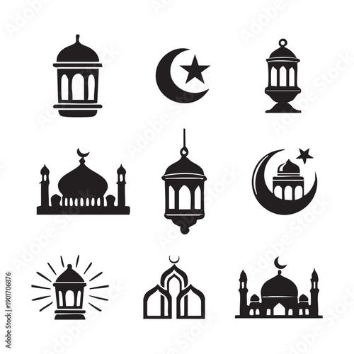 Islamic Symbols Silhouette Vector Illustration