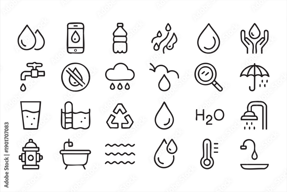 Fototapeta premium Environmental Water Conservation Line Icons Collection