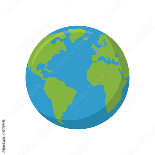 Earth day poster icon, blue green globe illustration, environmental awareness event branding, sustainability session materials, geography education graphic vector