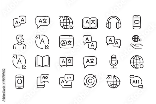 Speech to Text and Voice Translation Icon Set