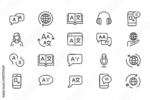 Digital Translation and Voice Recognition Icons