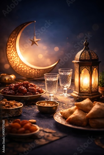 Elegant Ramadan Iftar Silhouette Background