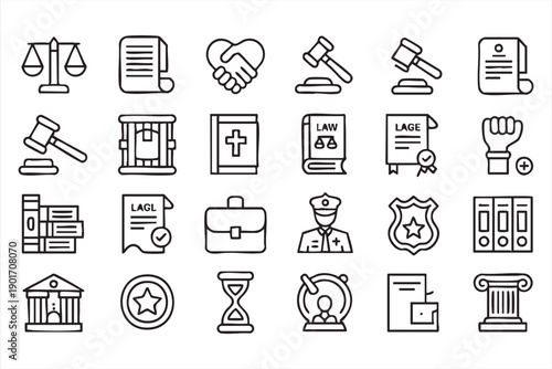Legal Rights and Justice Process Line Icon Set