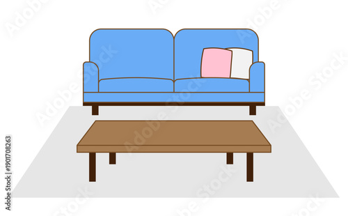 青いソファとテーブルのイラスト素材