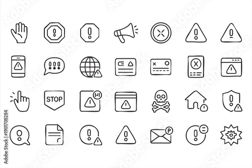 Risk, Danger, and Caution Line Icons Collection