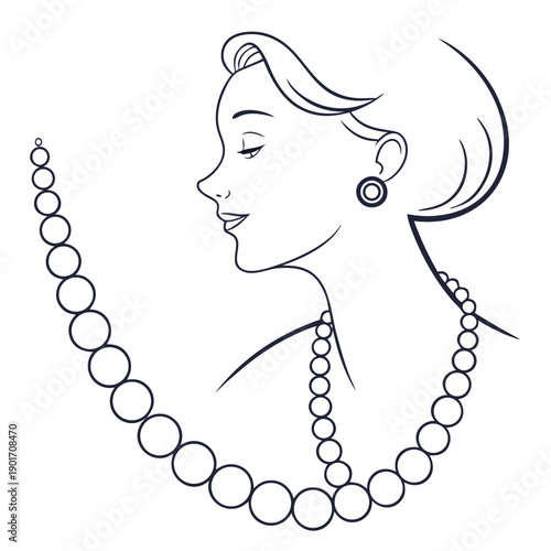 Elegant woman adorned with a large pearl necklace and matching earrings