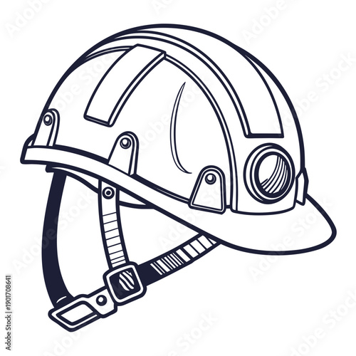 A detailed illustration of a construction worker's safety helmet with a chin strap