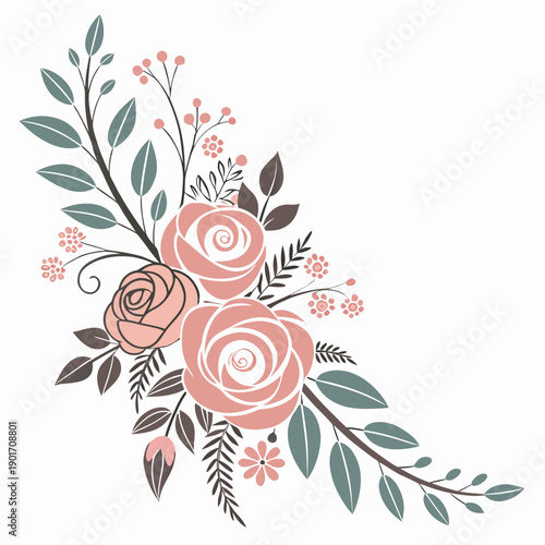 A beautiful floral arrangement with pink roses and green leaves