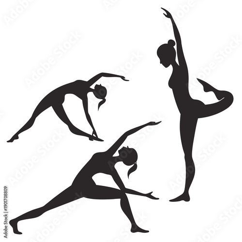 Graceful silhouettes of dancers performing various ballet poses