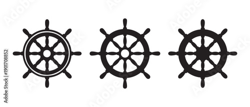 Distinct Ship Wheel Icons. Representing Nautical Steering, Maritime Navigation, and Voyage Adventure.