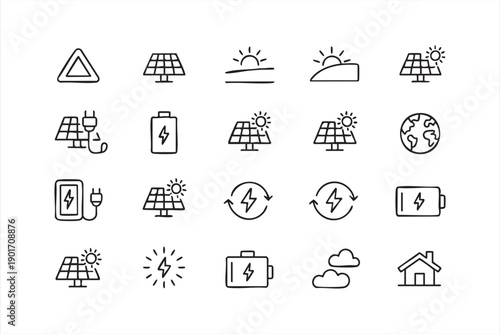Clean Energy and Sustainable Power Line Icon Set