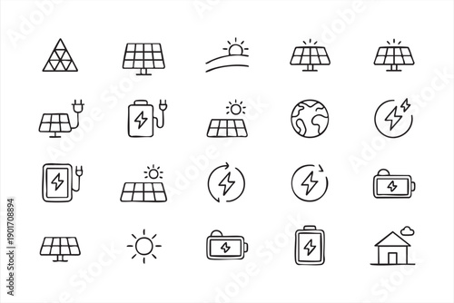 Renewable Electricity and Solar Power Icons Collection