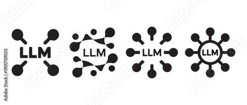 LLM Artificial Intelligence Network Concept Icons Set. Connecting Data Nodes for Machine Learning Technology.