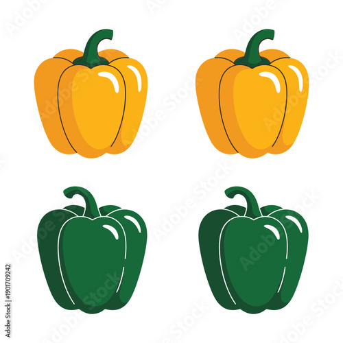 Bell pepper collection with yellow and green, farmers market tasting, stuffed pepper class, roasting demo session, recipe handouts, festival signage