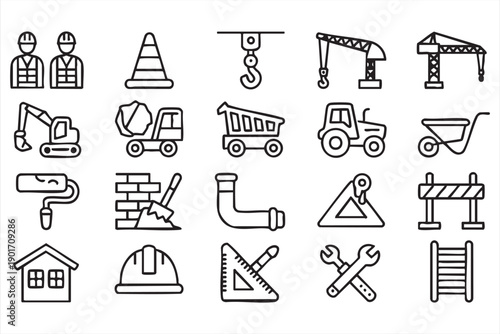 Construction Safety, Tools, and Equipment Icons Collection