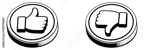 Hand drawn line art icons set featuring thumbs up and thumbs down gestures for social media feedback