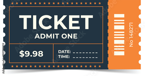 Yellow Modern Vintage Event Ticket Layout, Admit One Retro Design