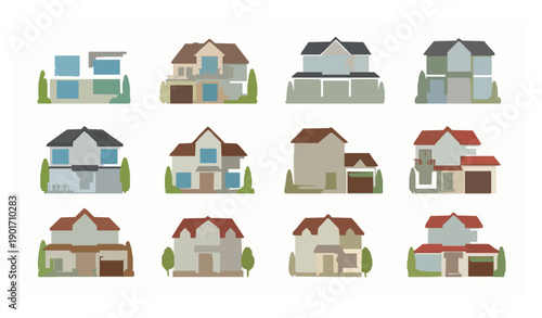 Houses mansions and villa cottages real estate vector building set