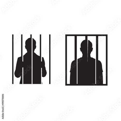 Person Behind Jail Bars Silhouette – Imprisonment, Crime, Justice Concept